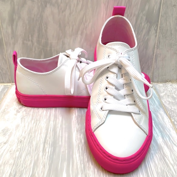 Marc Fisher Shoes - Marc Fisher lace up tennis shoes in white and hot pink. Size 6.5 womens.
